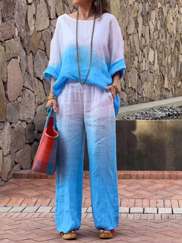 Women's Cotton and Linen Gradient Two-piece Set