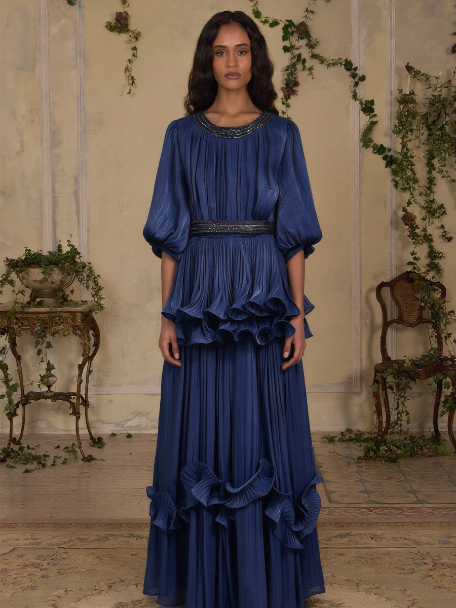 Lucia Puff-Sleeve Ruffled Maxi Dress