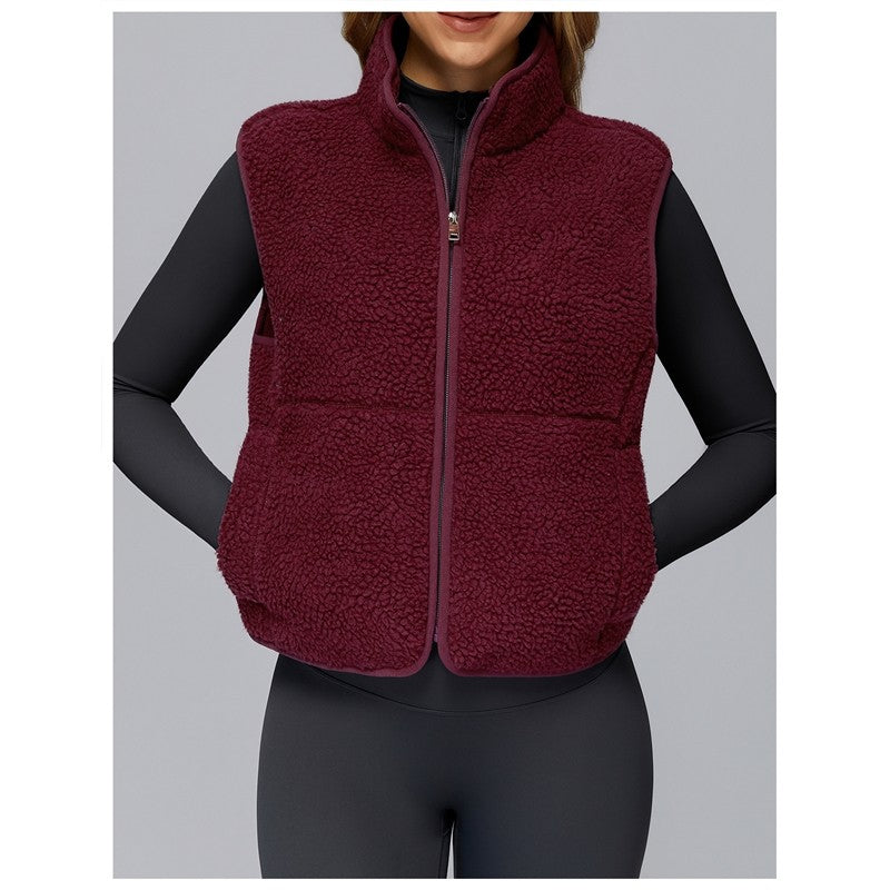 Solid Color Stand Collar Fleece Sports Vest