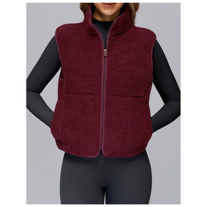 Solid Color Stand Collar Fleece Sports Vest