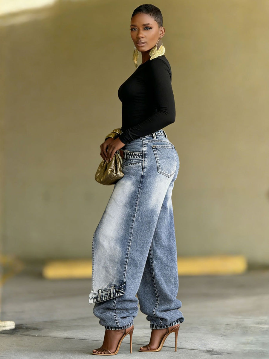 Catalina Layered-Panel Denim Jeans