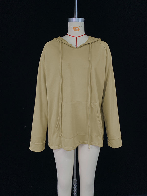 High Waisted Long Sleeves Drawstring Hooded Solid Color Split-Joint Hooded Pants Set Two Pieces Set Two-Piece Sets