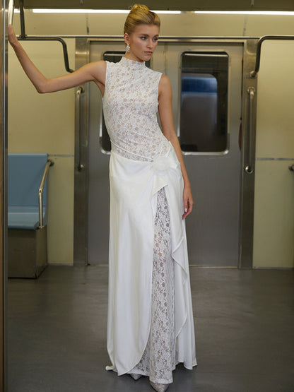 Audrey Asymmetrical Floral Lace Maxi Dress