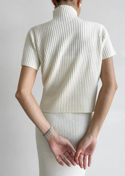 Two Piece Knit Set With Mock Neck And Skirt