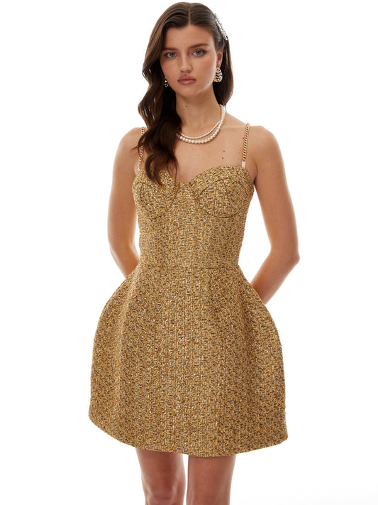 Paisley Sweetheart Neckline Tweed Mini Dress