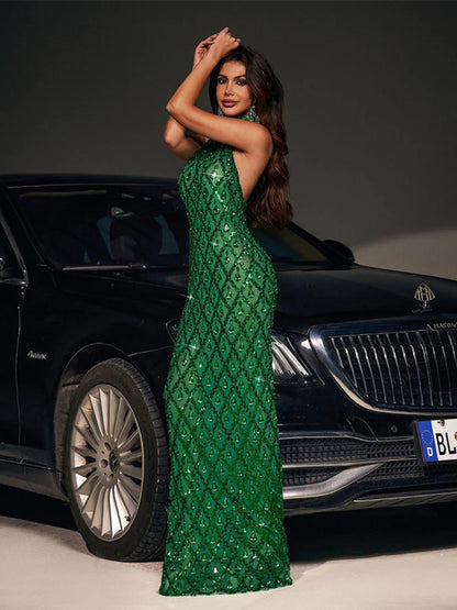 Liora Sequin Crystal Maxi Dress