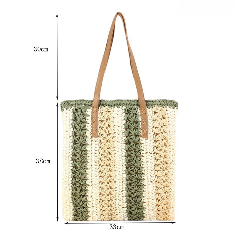 Crochet Market Bag Color Contrast Stripe Bag