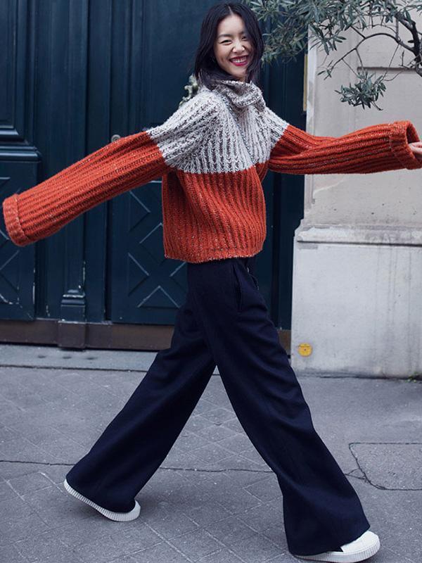 Casual Split-Joint High Neck Sweater