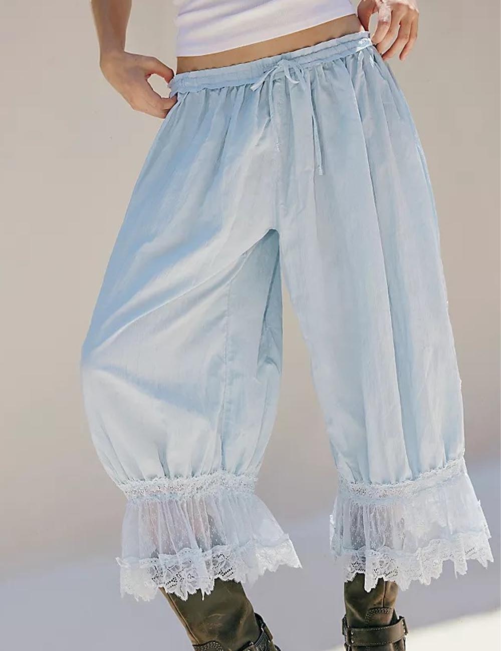 Hollow Lace Tie Front Sleepwear Pants