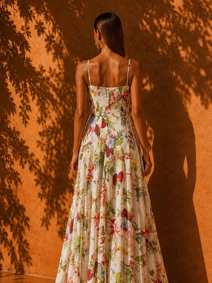 Lucy Sleeveless Printed Waist-Cinching Maxi Dress