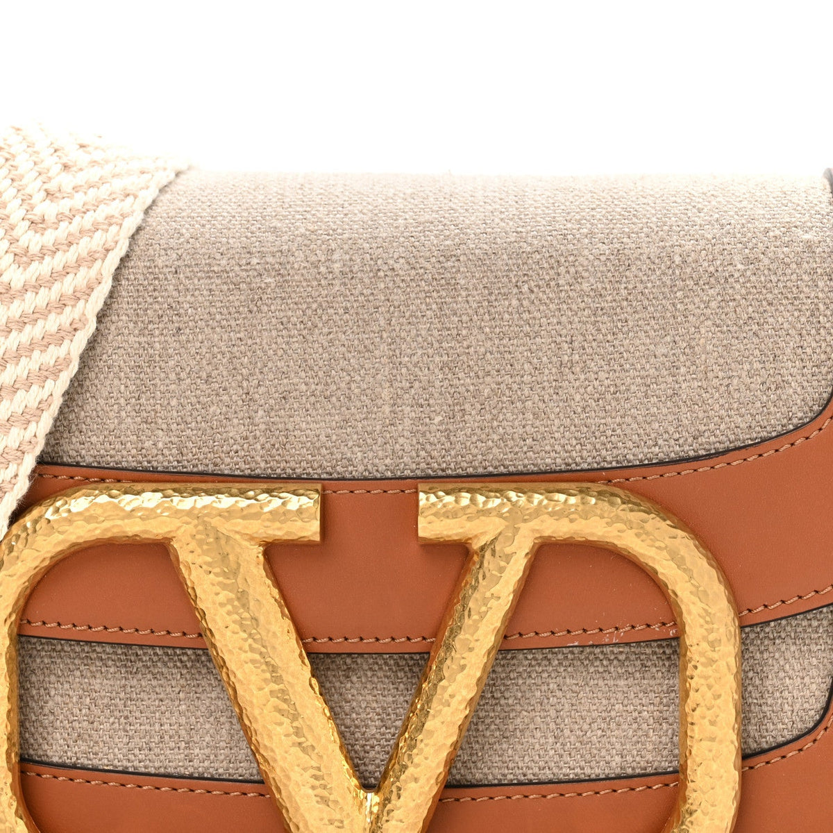 Calfskin Linen Supervee Crossbody Bag Saddle Brown Natural