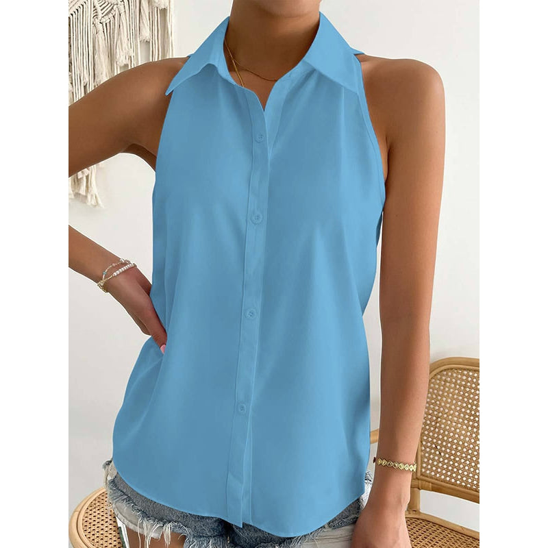 Loose Plus Size Solid Color Split-Joint Lapel Blouses