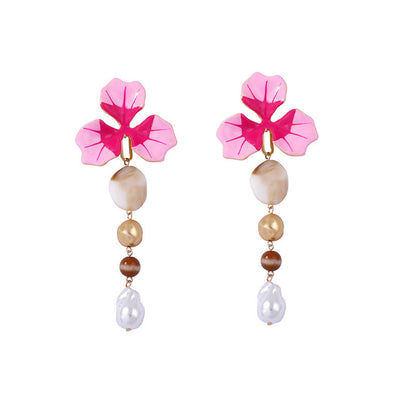 Elegant Enamel Flower Y Shaped Gold Necklace