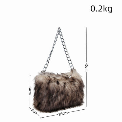 Fluffy Leopard Print Shoulder Evening Bag