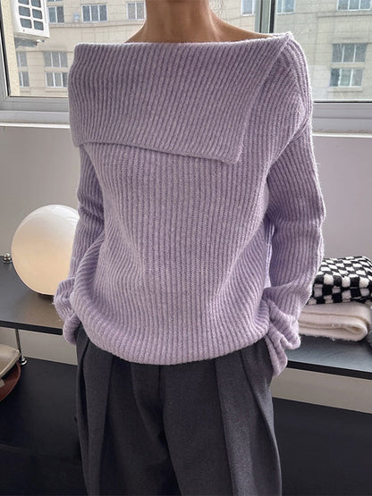 Casual Loose Long Sleeves Solid Color Lapel Sweater Tops