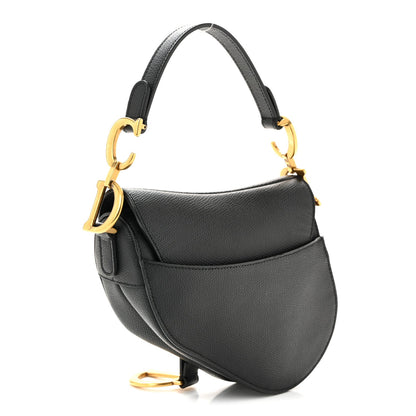 Grained Calfskin Mini Saddle Bag Black