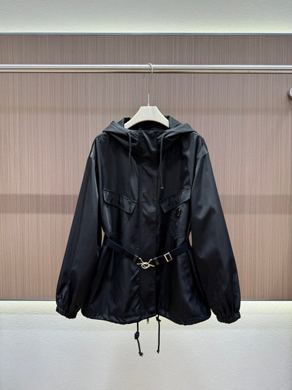 Prada 25 Elastic Waist Jacket Black and White Polyester