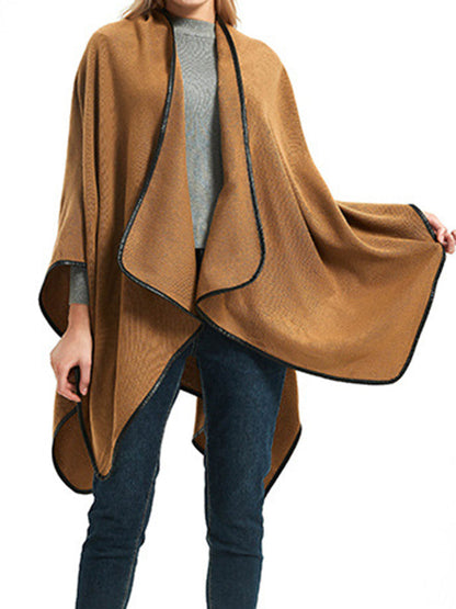 Loose Asymmetric Hollow Solid Color Collarless Shawl&Scarf