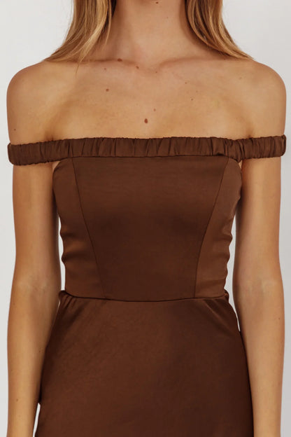 Cari Off-Shoulder Strap Maxi Dress Chocolate