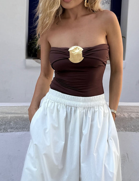 Solid Color Strapless One-Piece Swimsuit