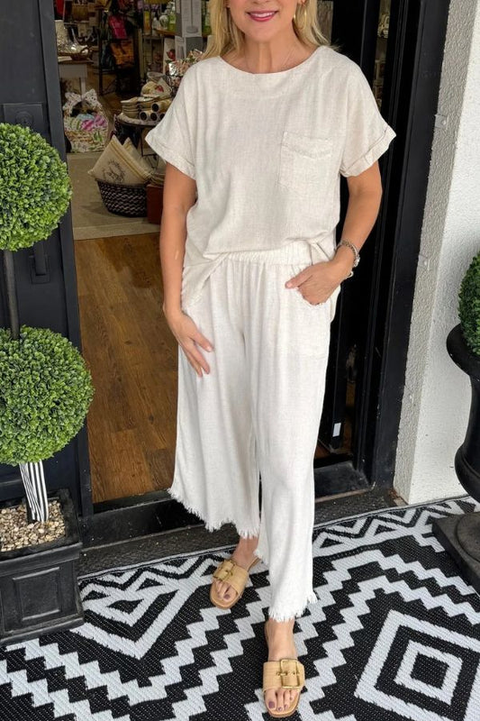 Women's Casual Solid Cotton Linen Lounge Set
