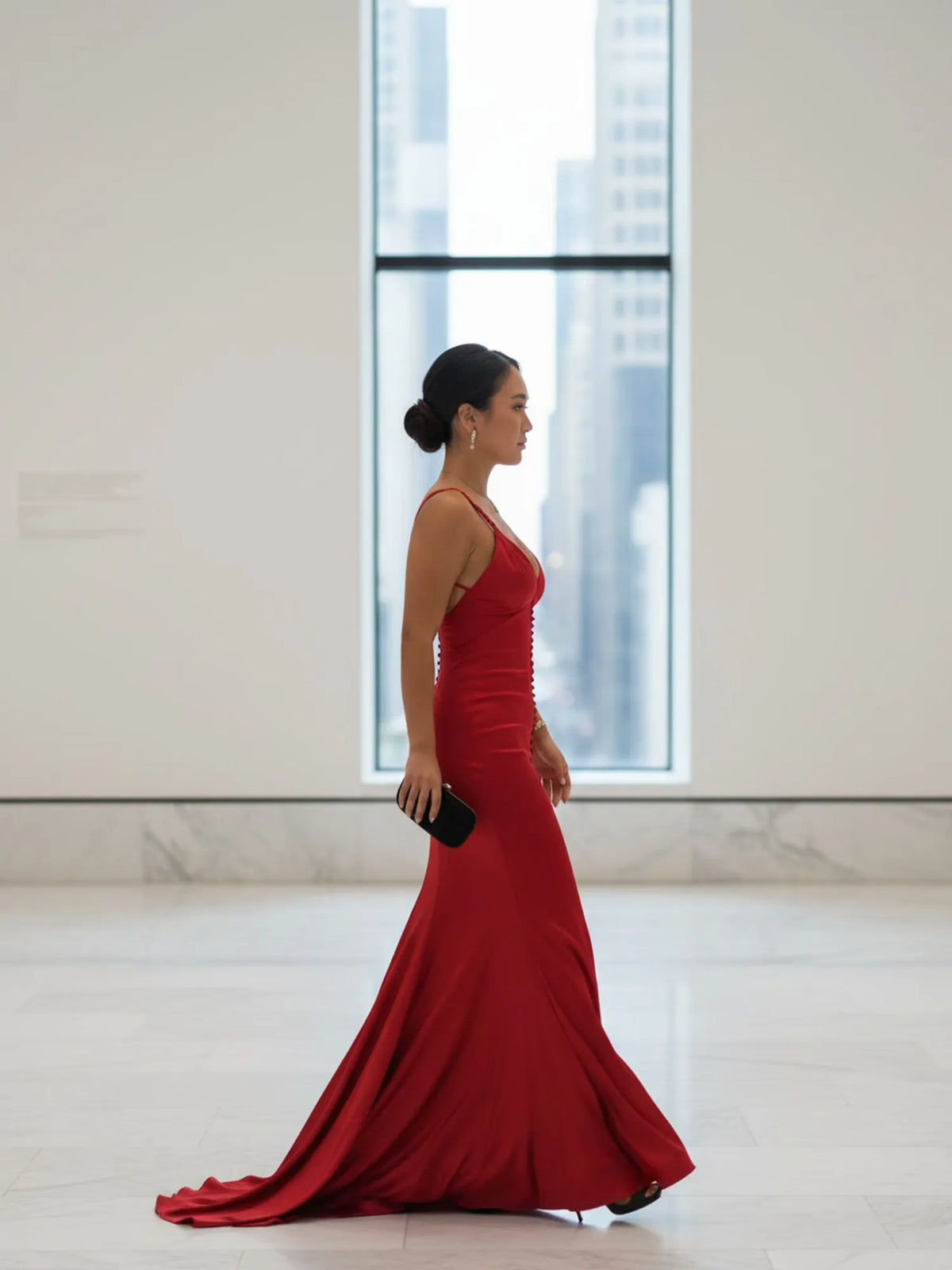 Amaya Satin Bodycon Maxi Dress In Red