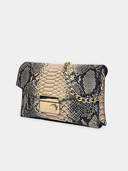 Riley Square Snakeskin-Patterned Leather Bag