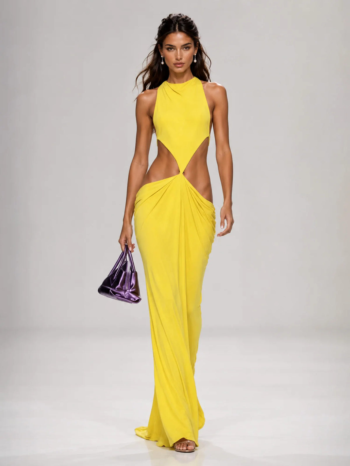 Isla Ruched Open-Back Maxi Dress