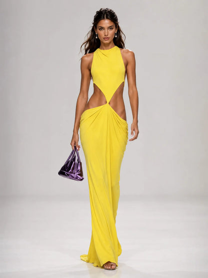 Isla Ruched Open-Back Maxi Dress
