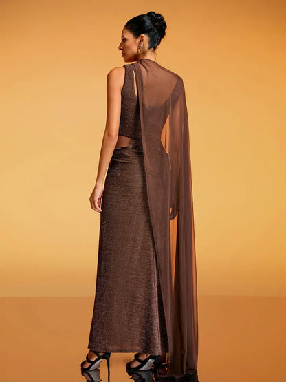 Iris Cape Glitter Maxi Dress