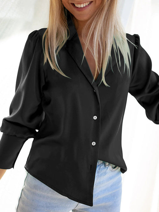 Long Sleeves Loose Buttoned Lapel Blouses&Shirts Tops