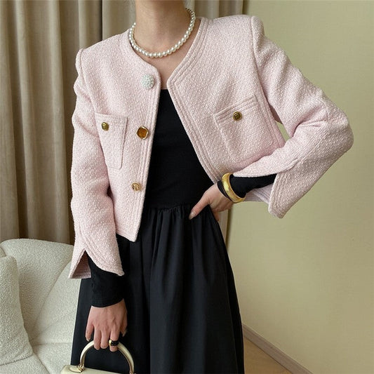 Round Neck Shoulder Padded Small Fragrance Style Jacket
