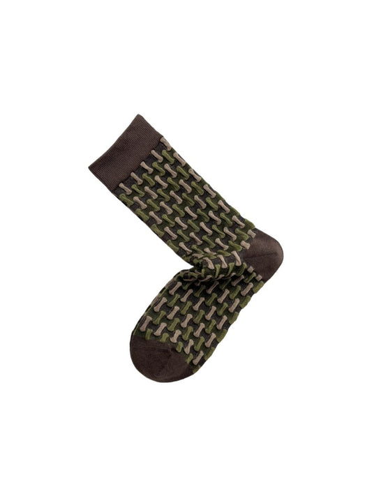 Rufia - Geometric Pattern Color-Block Mid-Crew Socks
