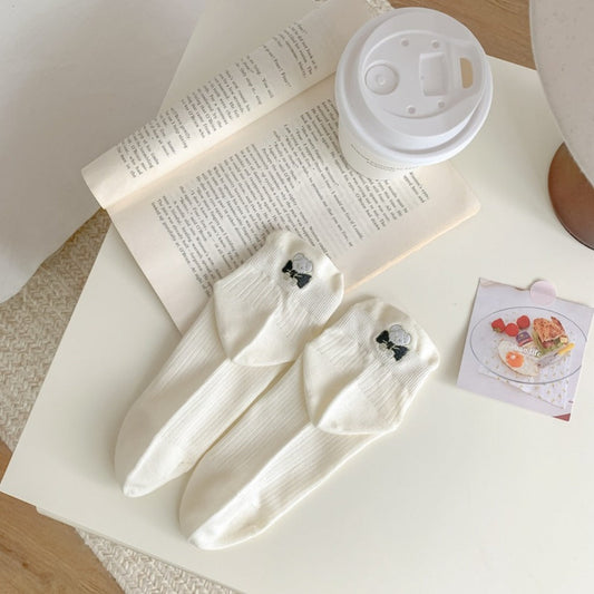 Rufia - Embroidered Bow Bear Low-Cut Socks