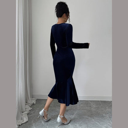 V-Neck Long-Sleeved Bodycon Dress