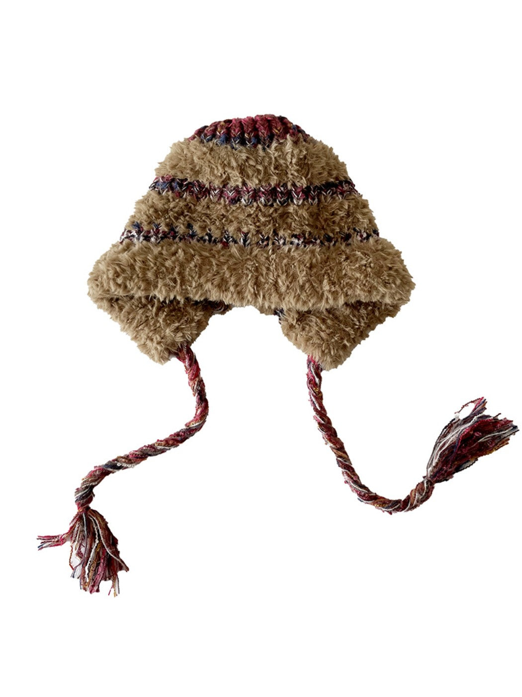 Haila - Winter Striped Knitted Beanie with Cute Braids