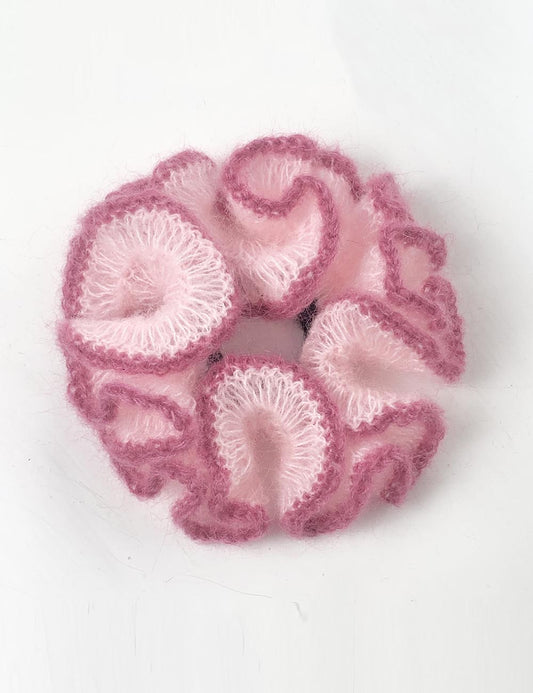 Fuzzy Color Block Handmade Ruffle Scrunchies