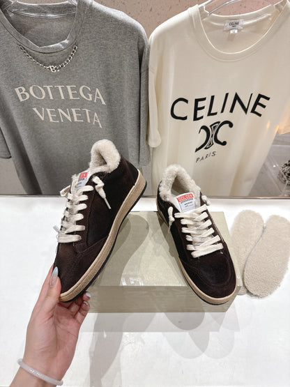 Golden Goose 2025 Shearling Sneaker Brown Silver Suede Wool 491659