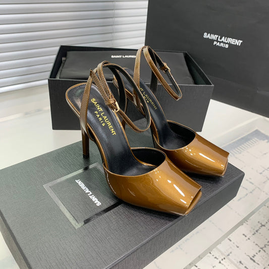 SL FISH MOUTH SANDAL PUMP BRONZE POLISHED CALFSKIN