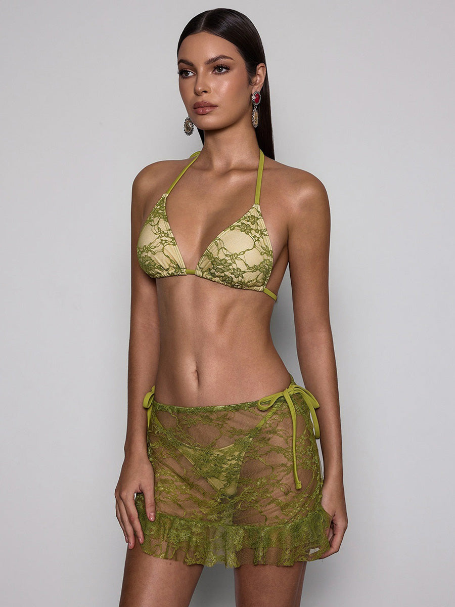 Nayeli Lace Ruffle Bikini Three Piece Set