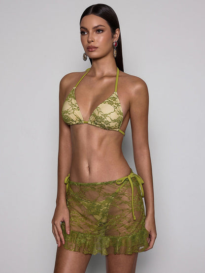 Nayeli Lace Ruffle Bikini Three Piece Set