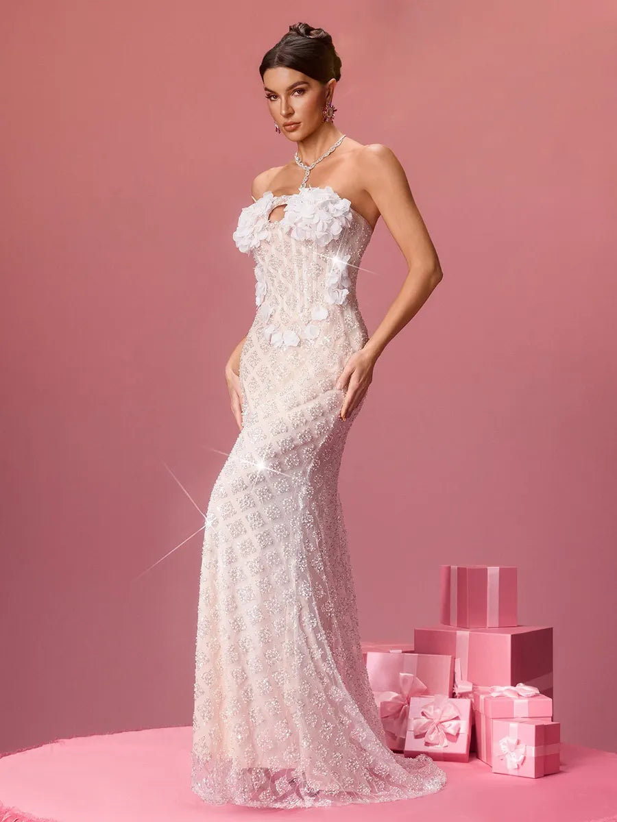 Alessandra Strapless Flower Sequin Maxi Dress