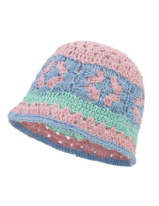 Contrast Color Hollow Out Crochet Bucket Hat