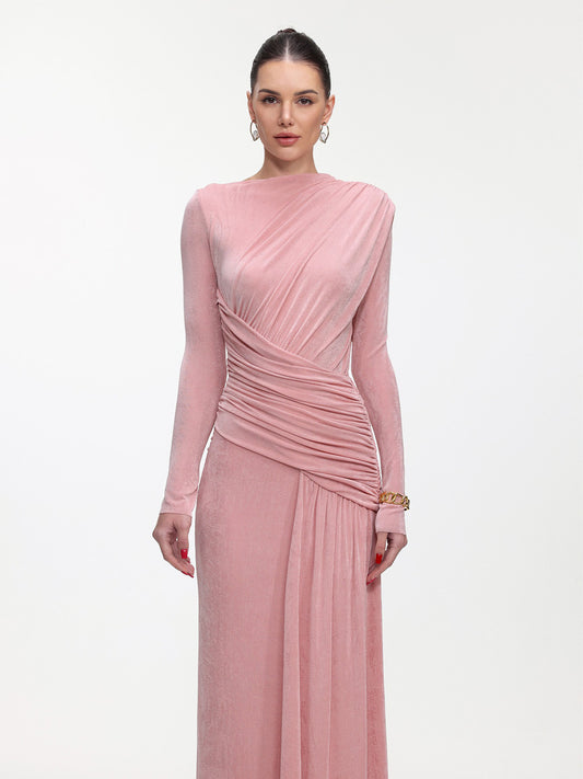 Estrella Elegant Contour Ruched Knit Maxi Dress