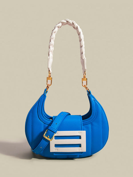 Color-Block Weave Zipper Saddle Bag