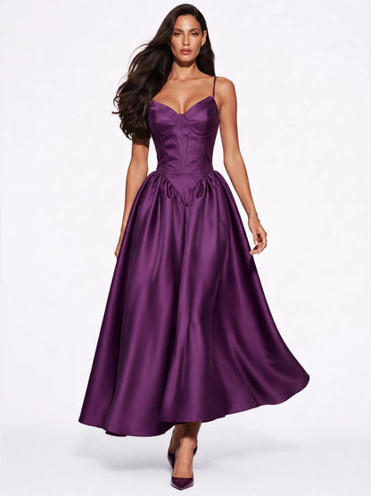 Lily Pearl Glow Corset Midi Dress In Purple