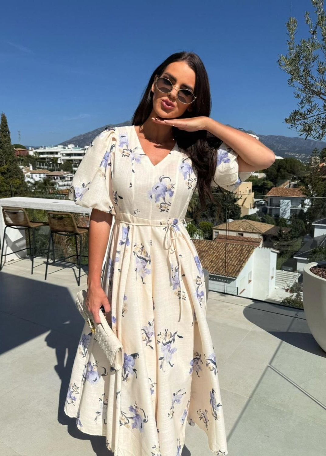Floral Puff Sleeve Maxi Dress In Lightweight Fabric