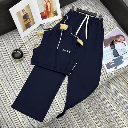 Miu Miu 2026 Short-sleeved Sweatshirt and Waist Pants Set Polyester