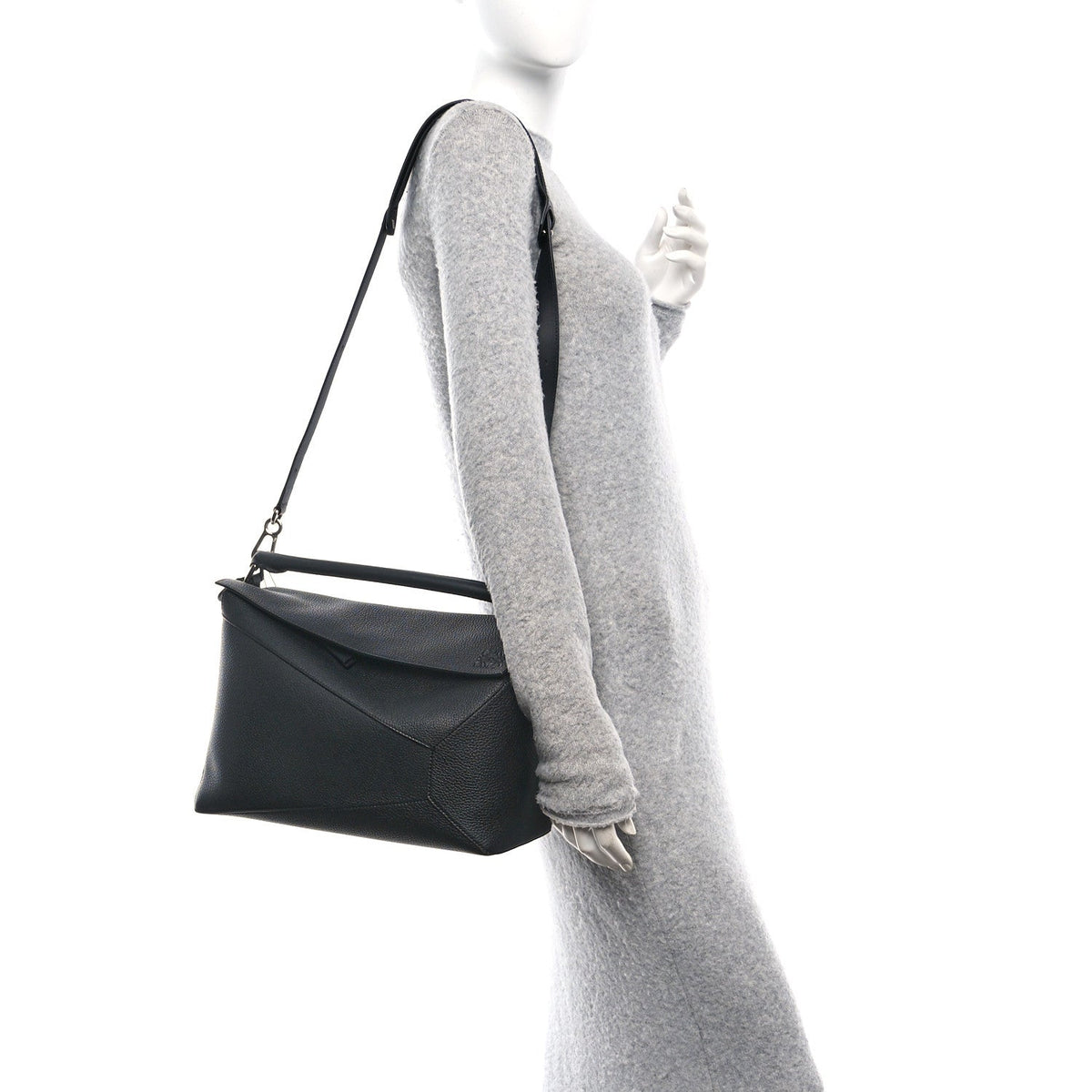 Grained Calfskin Large Puzzle Edge Bag Black