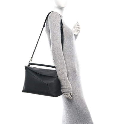 Grained Calfskin Large Puzzle Edge Bag Black